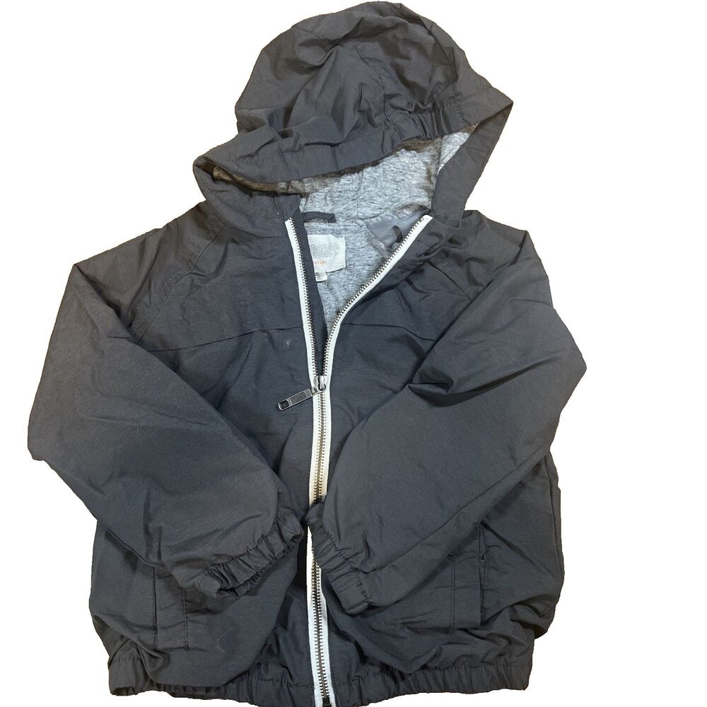 Boys Size 4 Coat Gymboree Hooded Rain Windbreaker Jersey Lined Jacket Gray XS